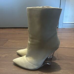 Pointed-Toe Ankle Boots with Clear Wedge Heel